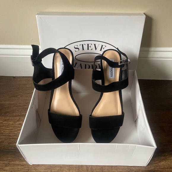 Steve Madden Shoes - Steve Madden Breathe Platform Wedge Sandals – Black Suede (Size 9)